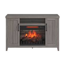 Photo 1 of **DAMAGED***SPARE PARTS ONLY***Style Selections 48-in W Iron Oak Free Standing Infrared Quartz Flat Wall Electric Fireplace with Remote Control Included
