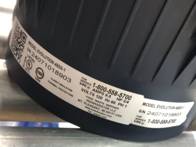 Photo 5 of ***USED - MISSING PARTS - INCLUDING POWER CONNECTOR - UNABLE TO TEST***
InSinkErator Evolution 45ss Advanced Series Continuous Feed 3/4-HP Septic Safe Non-corded Garbage Disposal with Noise Insulation