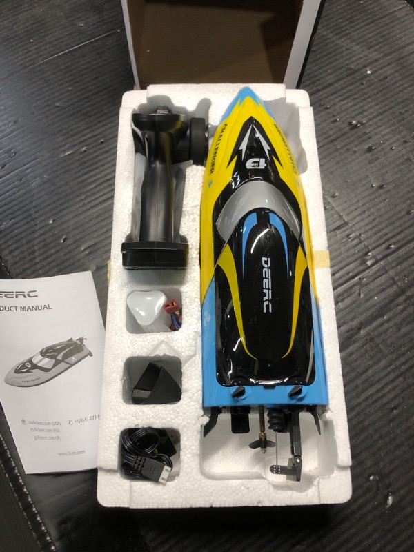 Photo 2 of ***rudder broken***DEERC Brushless RC Boat, 30+ mph Fast Remote Control Boats with Never Capsize&Low Battery Alarm Function, 2.4GHz Racing Boat with LED Lights for Pools&Lakes, Speed Boat Toy for Adults Boys&Girls