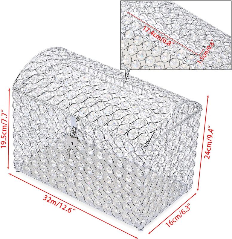 Photo 3 of (READ FULL POST) ELLDOO Crystal Wedding Card Box with Heart Lock, Money Card Box Treasure Chest Style Silver Gift for Wedding Receptions, Centerpiece Decor, Anniversary, Keepsake, Gift Display Box