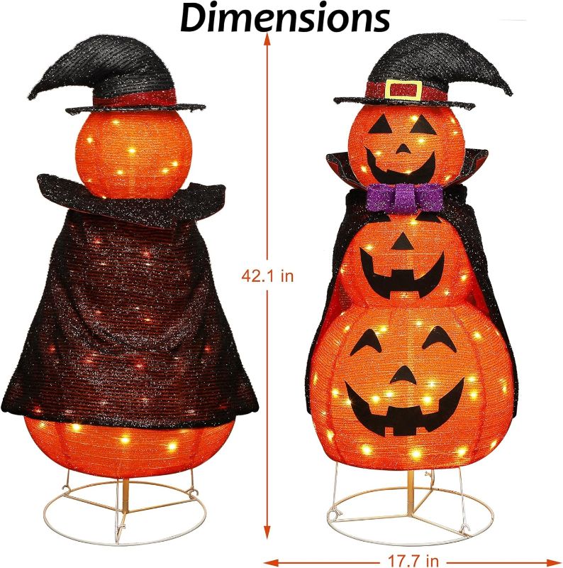 Photo 4 of (READ FULL POST) Lulu Home 3.5FT Light Up Halloween Decoration, 60 LED Collapsible Stacked Pumpkins with Vampire Cloak, Plug-in Pre-lit Jack-O-Lantern Front Door Porch Indoor Outdoor Decoration