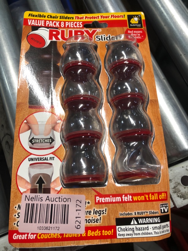 Photo 2 of **ONLY 1 PACK**
Ruby Sliders As Seen On TV by BulbHead - Red Means They’re Authentic - Premium Chair Covers Protect Hardwood & Tile Floors - Fits Most Furniture Leg Sizes & Shapes ,Clear- 8 Count (Pack of 1)