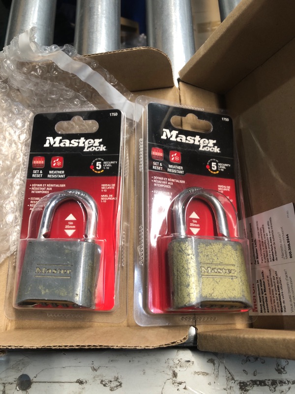 Photo 2 of (SEE NOTES BEFORE BIDING) Master Lock Brass Combination Lock, Gate Lock for Outdoor Fence or Shed, Customizable Combination Padlock with 2-inch Wide Body and 1-inch Shackle, 2 Pack, 175EC2