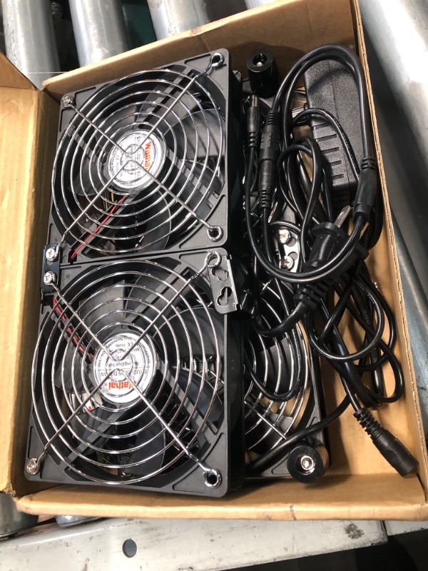 Photo 2 of ** USED AND UNTESTED** Wathai 4 x 120mm GPU Mining Rigs Server Racks Fan with 100V - 240V AC Power Variable Speed Control, Big Airflow for DIY Cooling and Ventilation AV Cabinets, TVs Routers. Audio Amplifier, Refrigerator