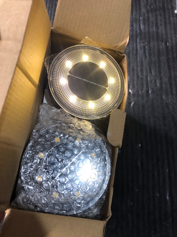 Photo 2 of ** TESTED 1 TURNS ON **Solar in-Ground Lights 2024, 8 LED Bright Outdoor IP68 Waterproof Garden Upgrade Outdoor Light LED Landscape Lighting for Patio Pathway Yard, Paths, Decks, Solar Outdoor Lights -8 Packs (Warm Light) 8 Pack Warm Light