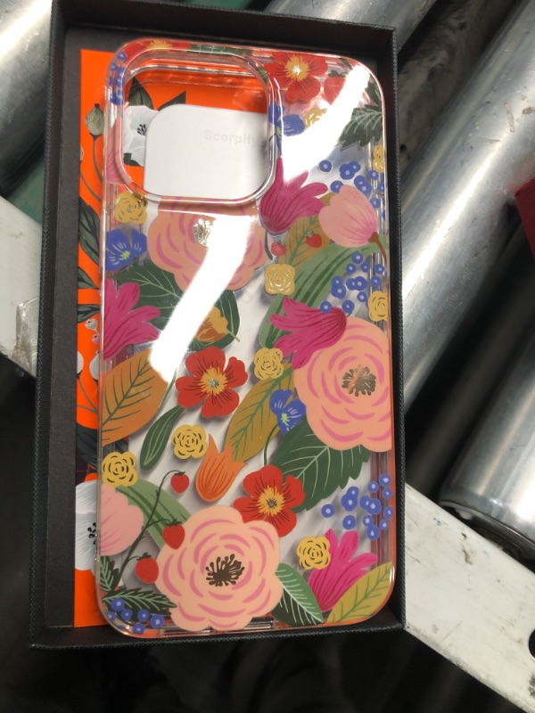 Photo 2 of ** USED AND SCRATCHED**SCORPIFY for iPhone 15 Pro Max Case with Camellia Blossom Floral Design, Cute Clear Flower Phone Cover for Women Girls, [Non Yellowing] Slim Shockproof Bumper with Gold Accents