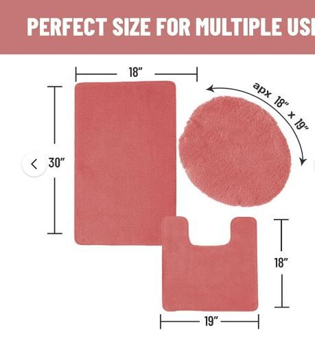 Photo 1 of (READ FULL POST)  Ben&Jonah Simple Elegance 3 Piece Bath Rug Set: 1 Bath Rug (18" x 30"), 1 Contour Mat (17 x 14) and 1 Toilet Seat Cover (APX 18" x 18") - Lipstick