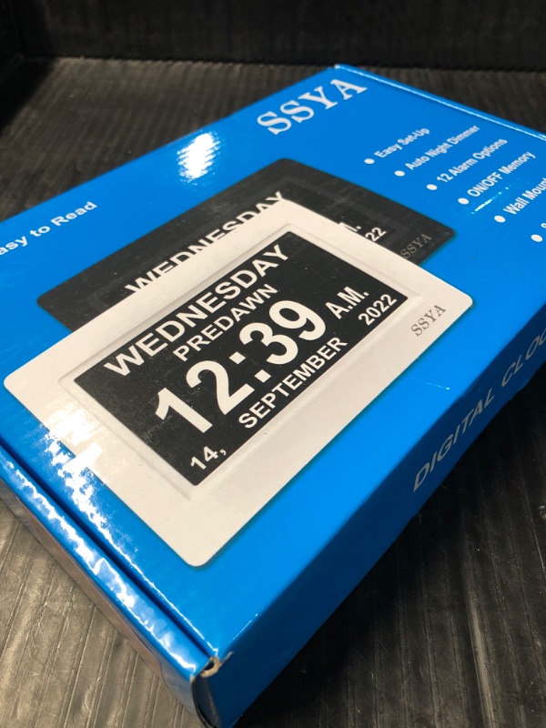 Photo 2 of [Newest Version] 7 Inch Calendar Clock - 12 Alarm Options, Level 5 Auto Dimmable Display,Extra Large Impaired Vision Digital Clock with Non-Abbreviated Day & Month Alarm Clock (7 inch) Black