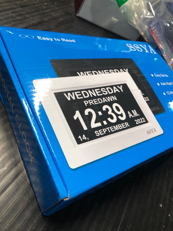 Photo 2 of [Newest Version] 7 Inch Calendar Clock - 12 Alarm Options, Level 5 Auto Dimmable Display,Extra Large Impaired Vision Digital Clock with Non-Abbreviated Day & Month Alarm Clock (7 inch) Black
