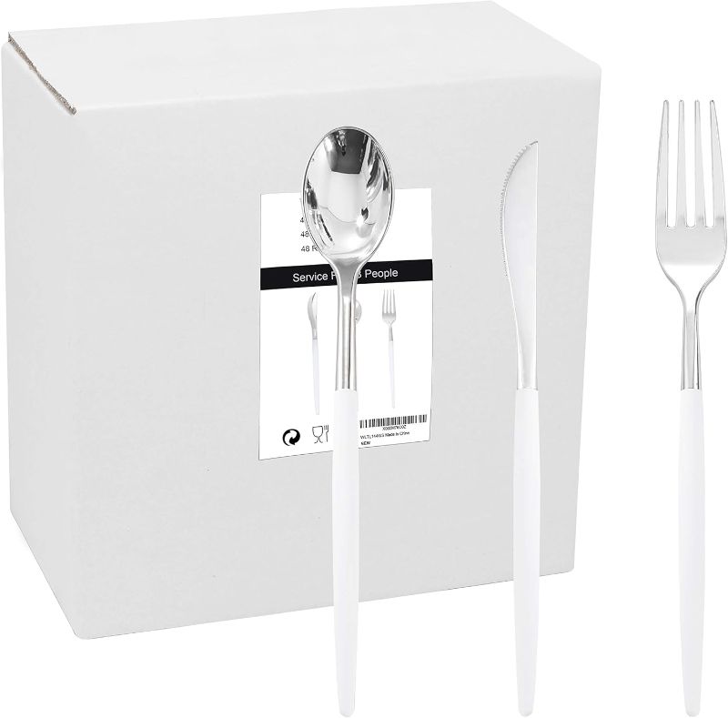 Photo 1 of (READ FULL POST) WELLIFE 144 Pack Silver Plastic Cutlery, Disposable Silver Flatware Includes? 48 Forks, 48 Knives and 48 Spoons, Suitable for Parties and Wedding for Wedding