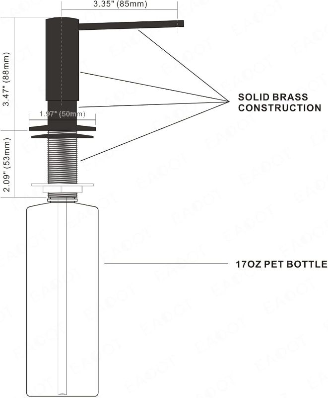 Photo 1 of (READ FULL POST) EADOT Brushed Nickel Built in Dish Soap Dispenser for Kitchen Sink with 17 OZ PET Soap Bottle Refill from The Top