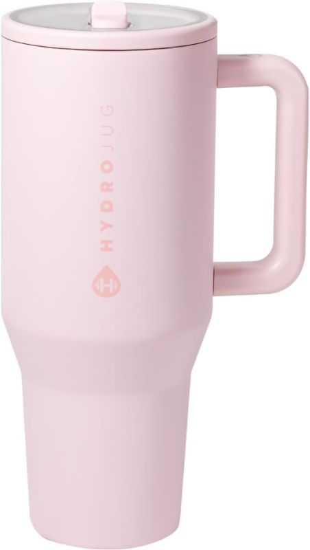 Photo 1 of **LIKE NEW** HydroJug Traveler - 40 oz Water Bottle with Handle & Flip Straw - Fits in Cup Holder, Leak Resistant Tumbler-Reusable Insulated Stainless Steel & Rubber Base - Gifts for Women & Men, Pink Sand
