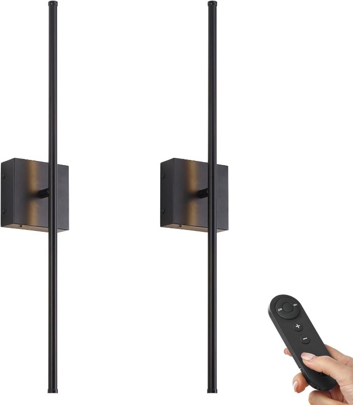 Photo 1 of (READ FULL POST) Battery Operated Wall Sconces with Remote Control, Dimmable Wall Sconces Set of Two, 350°Rotate, 3000K LED Black Wireless Wall Light for Living Room, Hallway, Bedroom, 28.3 Inch (2 Pack)
