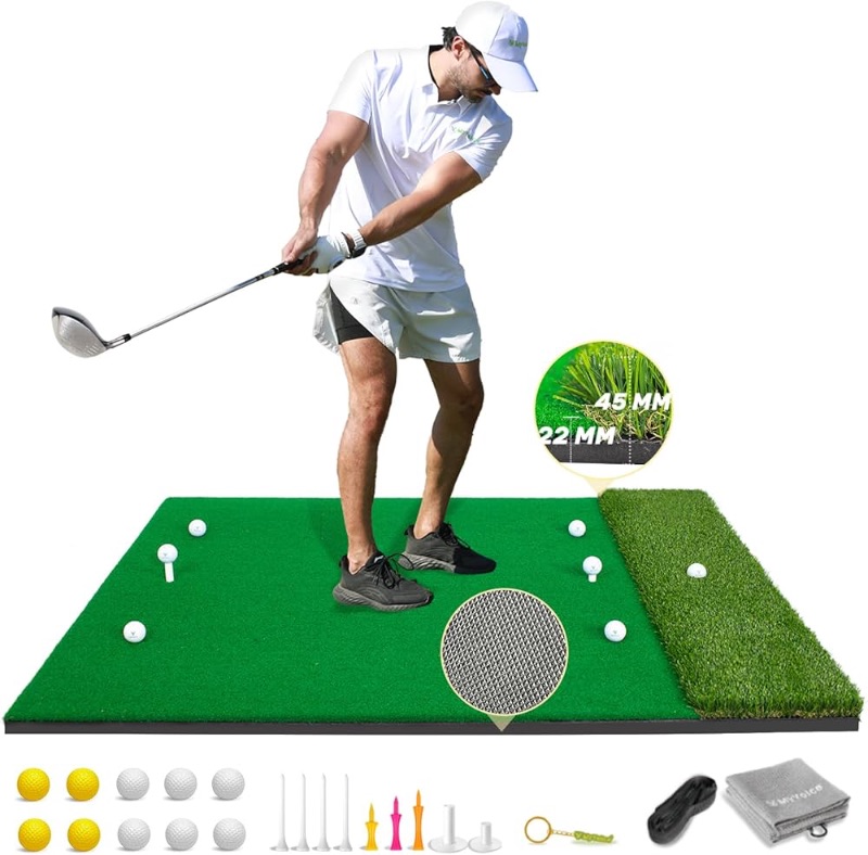 Photo 1 of ***FACTORY SEALED***MyVoice Pro Thickened Golf Mat Set - 5x4ft | Premium Indoor/Outdoor Training for Precision Golf Shots | Multiple Turf Options | High-Elastic, Non-Slip Base | Nice Golf Tool | Hitting Practice