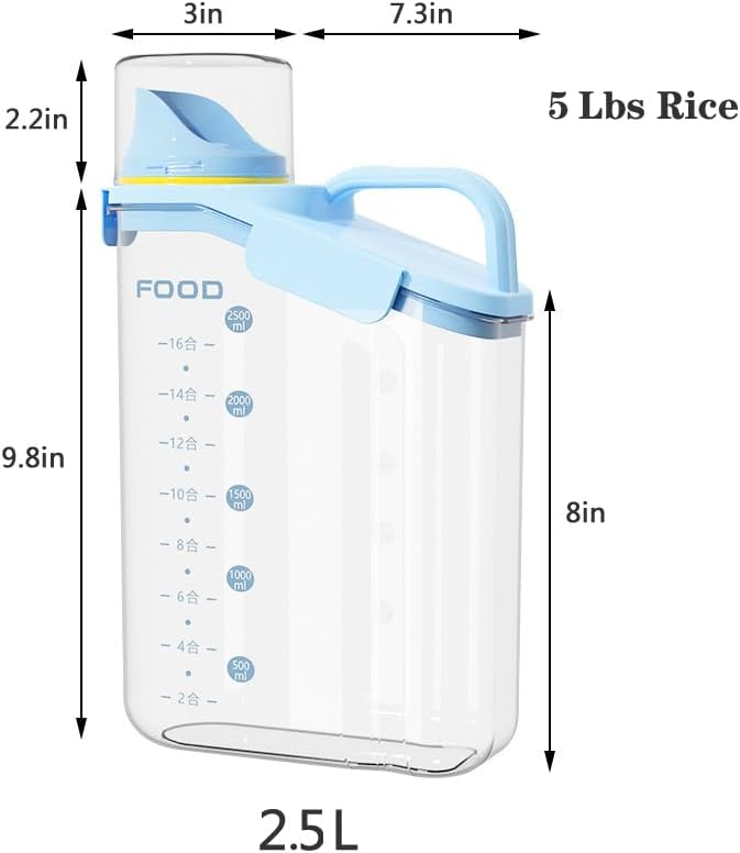 Photo 3 of (READ FULL POST) TTpn 5Lbs Rice Airtight Dry Food Storage Container Set of 2. Airtight Food Storage Containers, Airtight Design Measuring Cup .Pour Spout with for Cereal, Rice, Flour and Sugar- 2500ML Capacities