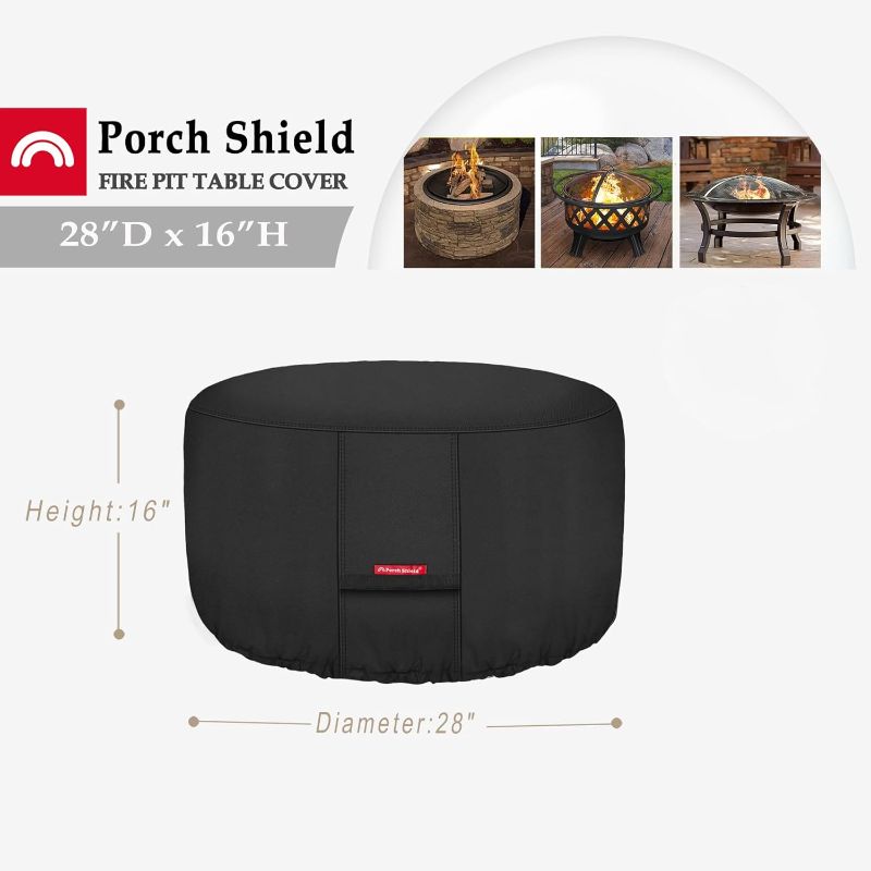 Photo 3 of (READ FULL POST) Porch Shield Fire Pit Cover - Waterproof 600D Heavy Duty Fade Resistant Round Patio Fire Bowl Cover Black - 28 inch
