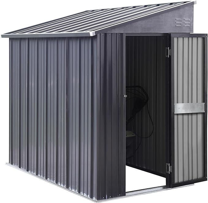 Photo 1 of **MISSING PART 1 OF 3**
MUPATER Outdoor Storage Shed 4x6 FT, Garden Tool Shed, Metal Lean-to Shed Kit for Backyard Lawn with Lockable Door and Vents, Grey