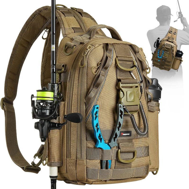 Photo 1 of   Piscifun Fishing Tackle Backpack with Rod & Gear Holder, Lightweight Outdoor Water-Resistant Fishing Shoulder Storage Bag size; standard