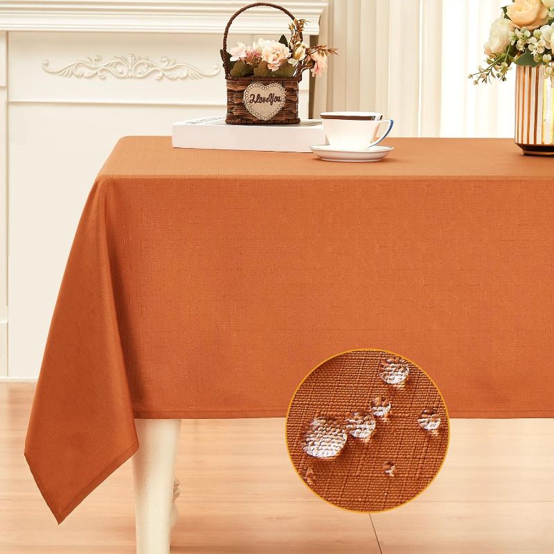 Photo 1 of  Rectangle Tablecloth Linen Textured Waterproof and Stain Resistant Table Cloth Wrinkle Free Decorative Fabric Farmhouse Table Cover for Dining/Party/Buffet/Wedding