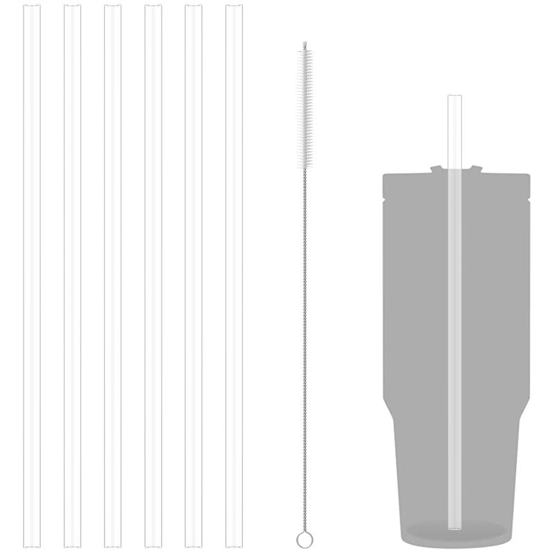 Photo 1 of 6pcs Reusable Replacement Straws Flexible Plastic Straw with Cleaning Brush 11.85 Inch Long Drinking Straws BPA Free Clear Straw