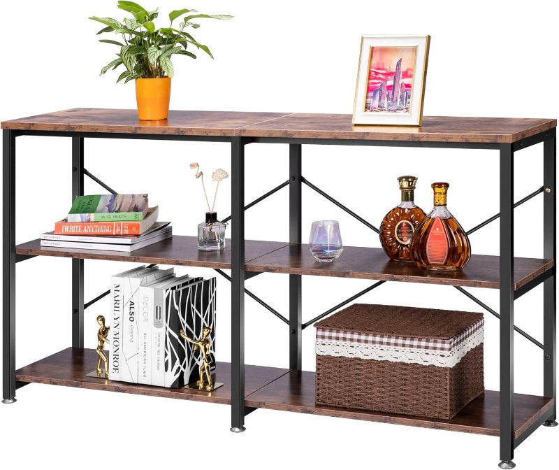 Photo 2 of  55 Inch Entryway Console Table, Narrow Industrial Sofa Table Behind Couch with 3-Tier Storage Shelves, Metal Frame, Easy Assembly, for Hallway,