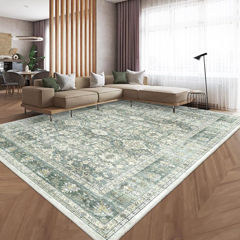 Photo 1 of  Rug 5'x7' - Vintage Design Area Rugs with Non Slip Rugs for Living Room Bedroom Floral Print Rug Carpet Stain Resistant, Home Decor Office Area Rug, Green