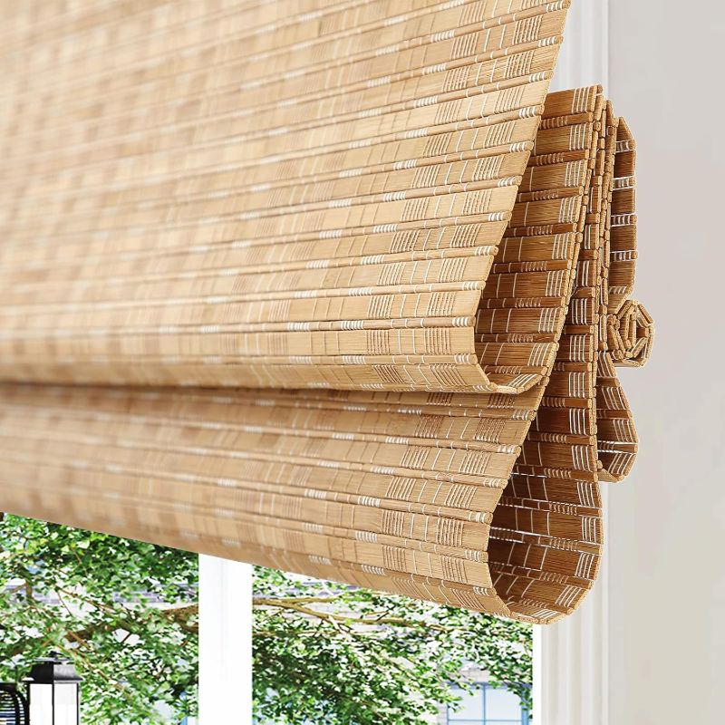 Photo 1 of 
Cordless Bamboo Roman Shades, Custom Woven Wood Shades, Lined Blackout Bamboo Blinds, Light Filtering Bamboo Shades for Home, Windows, Doors, Color 7003
Color:Color 7003