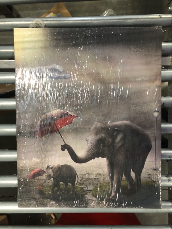 Photo 2 of AGCary Elephants Hold Umbrellas for Baby Elephants Poster Wall Decor Print Oil Paintings Canvas Home Decor Wooden Framed Stretched Prints on Canvas Reproduction Ready to Hang 16x20