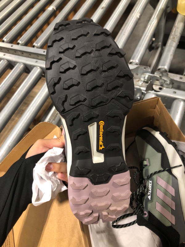 Photo 1 of adidas Women's Terrex AX4 Gore-TEX Hiking Sneaker, Silver Green/Preloved Fig/Black, 7.5