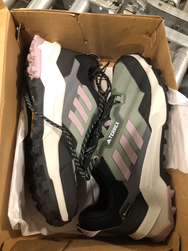 Photo 1 of adidas Women's Terrex AX4 Gore-TEX Hiking Sneaker, Silver Green/Preloved Fig/Black, 7.5