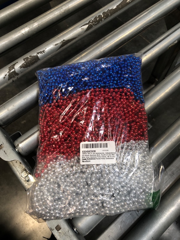 Photo 2 of 100PCS 4th of July Accessories, Independence Day Beads Necklace Bulk, Fourth of July Red Blue Silver Necklace Party Favors, 4th of July Beads for Patriotic Parade Party Celebration Favors Decorations