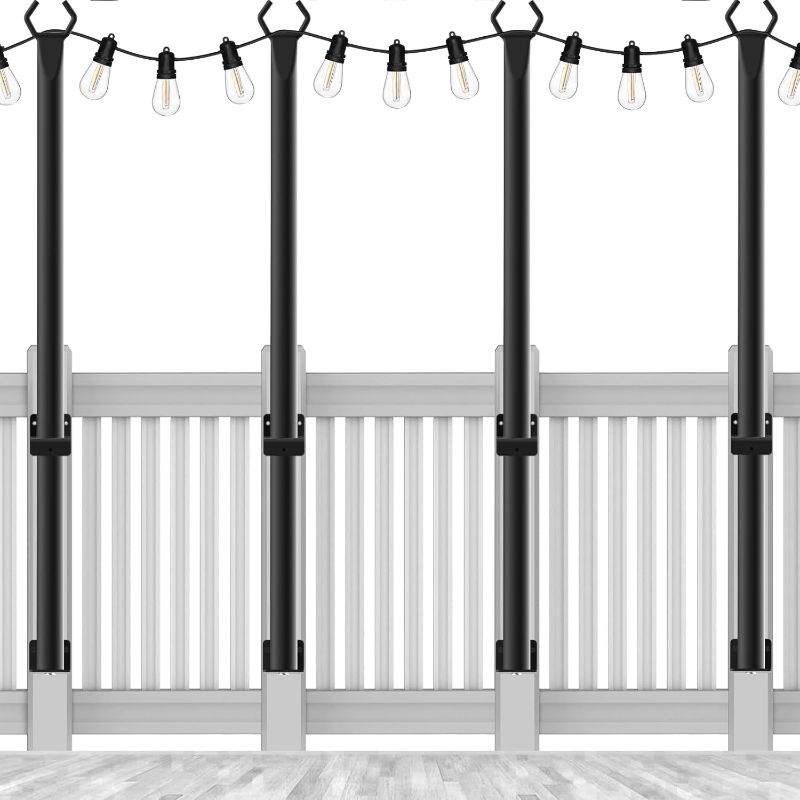 Photo 1 of 4 Pack 5 Ft String Light Poles, String Light Poles for Outside with Fixing Clips,Metal Poles for Outdoor String Lights, Hanging Light Poles for Deck Fence Garden Backyard Wall Bistro