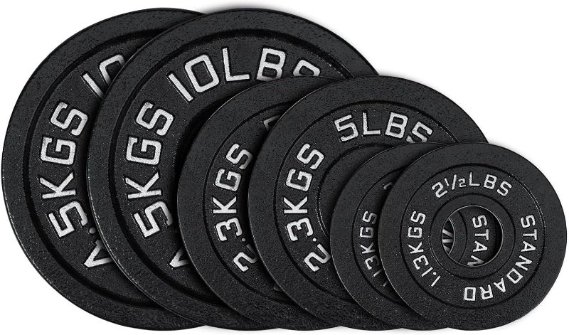 Photo 1 of 2 Inch Cast Iron Olympic Weight Plate Set for Strength Training, Weightlifting and Crossfit at Home and Gym, Free Weight Plate Set with Barbell