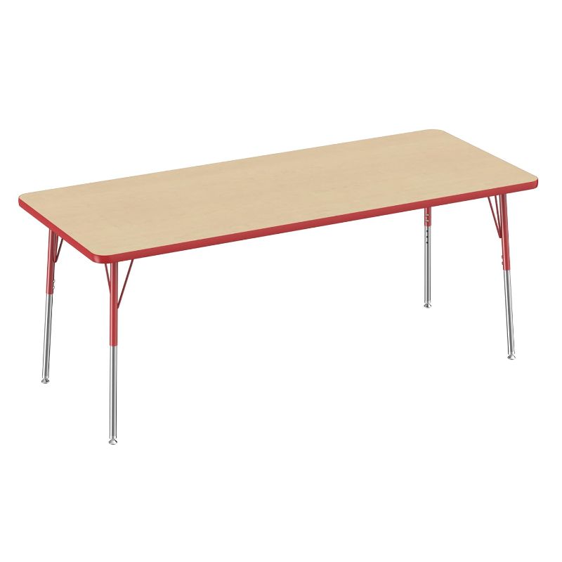 Photo 1 of 30" x 72" Rectangle T-Mold Adjustable Activity Table with Standard Swivel - Gray/Red