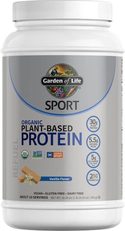 Photo 1 of Organic Vegan Protein Powder, Vanilla Protein Powder with Probiotics, BCAAs, 30g Plant Protein, NSF Certified, Gluten Free & Sport, Non GMO, Garden of Life Sport Protein Powder