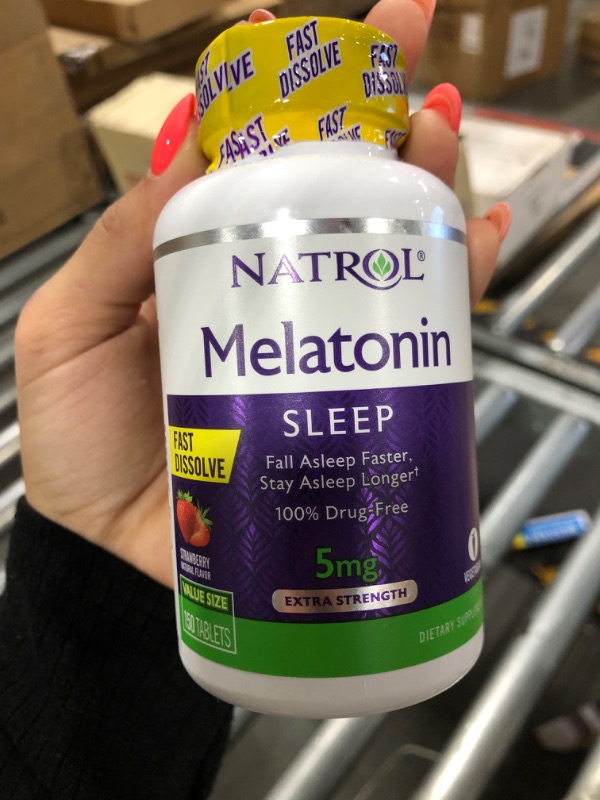 Photo 1 of Natrol Sleep Melatonin 5mg Fast Dissolve Tablets, Nighttime Sleep Aid for Adults, 150 Strawberry-Flavored Melatonin Tablets, 150 Day Supply Strawberry 150 Count (Pack of 1)