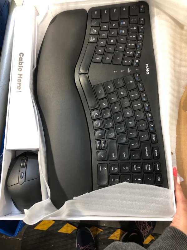 Photo 1 of Nulea KM75 Advanced Ergonomic Wireless Keyboard and Mouse Combo, Comfortable Natural Typing, Palm Rest, Multi-Device (Bluetooth, 2.4G, Wired), Rechargeable, for Multi-OS, Windows, Mac, Android(Black)