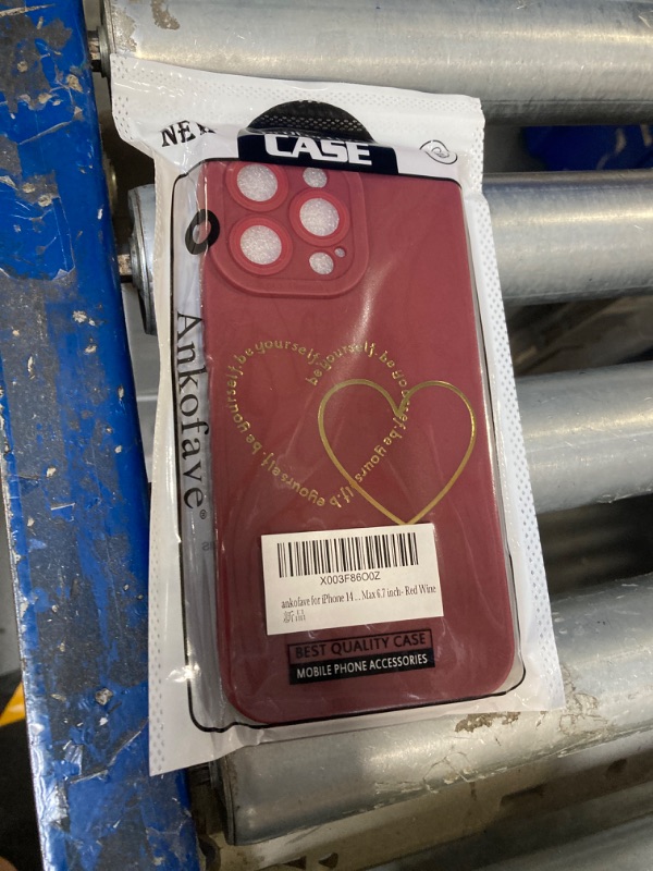 Photo 1 of ankofave for iPhone 14 Pro Max Case for Women Girls Cute, Gold Plated Letter Double Heart Case Soft Shockproof, Full Camera Lens Protective Phone Cases for iPhone 14 Pro Max 6.7 inch- Red Wine