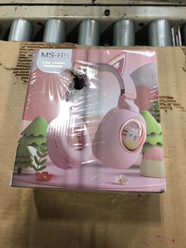 Photo 2 of ** factory sealed** Xmenha Pink Cat Ear Headphones for Kids, Cute Children Girl Wireless Bluetooth Headphones for School, Kindergarten Light up Kawaii Kitty Noise Cancelling Headphones for Kids Teens Child Airplane