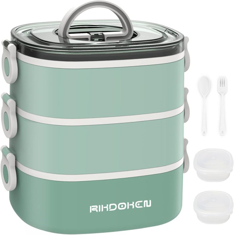 Photo 1 of 
RIKDOKEN Lunch Box, Stackable 3 Layers Containers, Portable 94OZ Large Capacity Leakproof Bento Box with Spoon & Fork & Sauce Boxes, Microwave Safe...