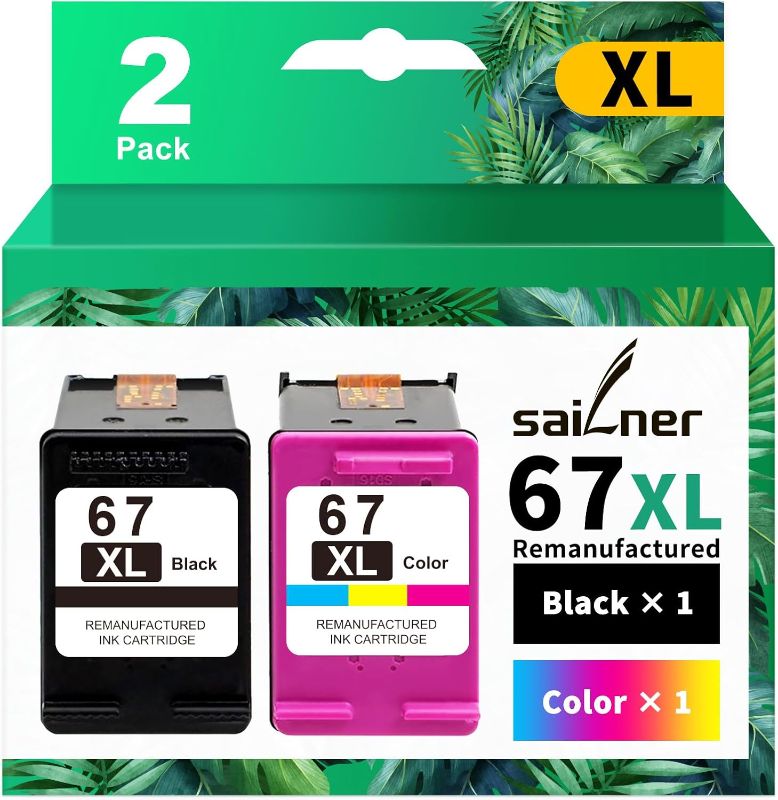 Photo 1 of 67XL Ink Cartridge High-Yield 2-Pack Black Color Replacement for HP 67XL 65 DeskJet 3755 3772 3700 3752 3722 2600 2622 2652 2624 2655 3720 3723 3758 Envy 5055 5000 5070 5014 5052 5058 Printer Inkjet