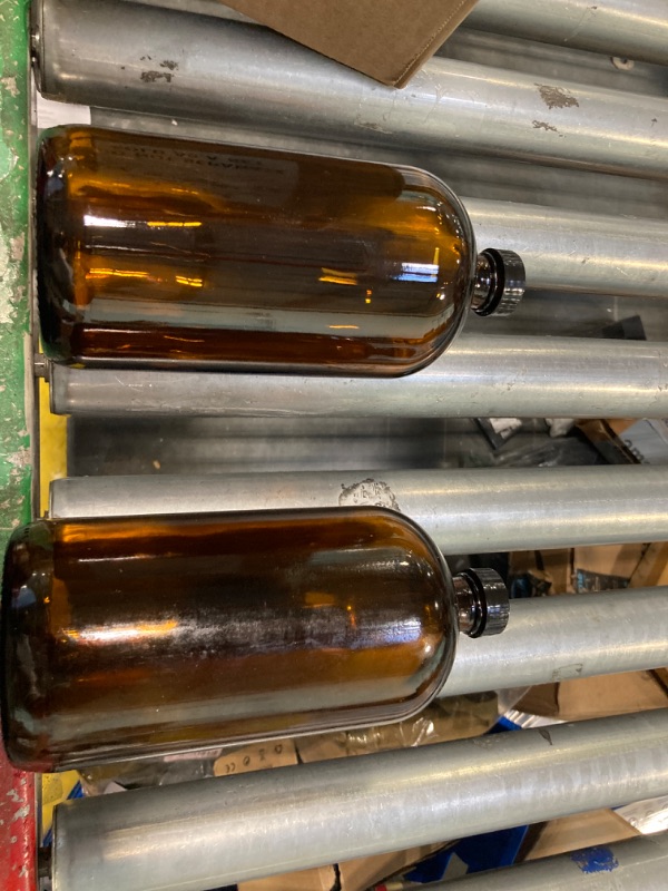 Photo 3 of (2 Pack) - 32 oz Amber Glass Boston Round Bottles with Black 33-400 Airtight Phenolic Polycone Caps - Perfect Glass Containers for Secondary Fermentation, Storing condiment, Homemade Essential Oils