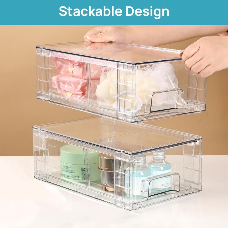 Photo 1 of  *** SIMILAR *** 2 Pack Stackable Storage Drawers,Clear Acrylic Drawer Organizers with Handles, Easily Assemble for Fridge, Bathroom,Kitchen Undersink,Cabinet,Pantry organization and Storage