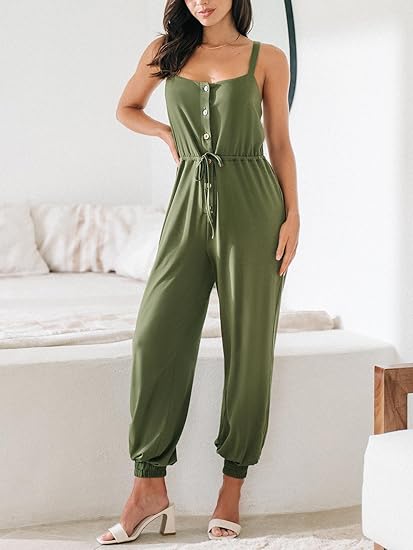 Photo 1 of CUPSHE Women's Jumpsuits Square Neck Tapered Leg Overall Waist Tie Sleeveless Outfit Casual BeachXL