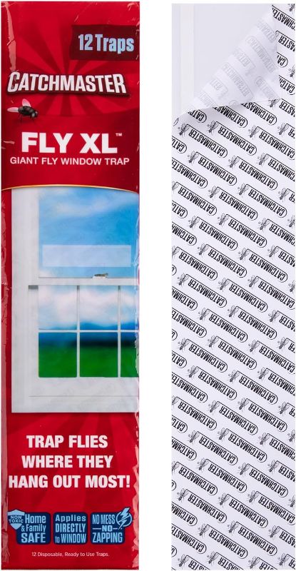 Photo 1 of Catchmaster Window Fly Traps 12-Pack XL, Fruit Fly Traps for Indoors, Disposable Bulk Bug Catcher, Waterproof Insect Glue Trap, Adhesive Fly Strips, Pet Safe Pest Control for Home, Kitchen, & Garage 10 packs of 12