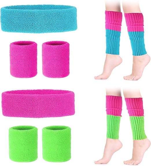 Photo 1 of 10 Pieces Headband Wristbands Leg Warmers Set Neon 80s Women Sport Accessories Set for Running, Yoga Color, One Size 