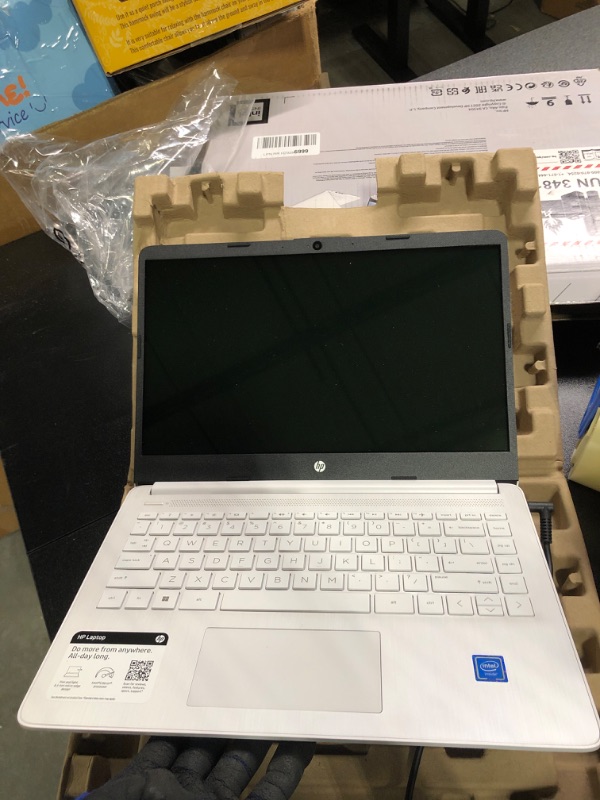 Photo 4 of ** USE FOR PARTS**
HP 14 Laptop, Intel Celeron N4020, 4 GB RAM, 64 GB Storage, 14-inch Micro-edge HD Display, Windows 11 Home, Thin & Portable, 4K Graphics, One Year of Microsoft 365 (14-dq0040nr, Snowflake White)