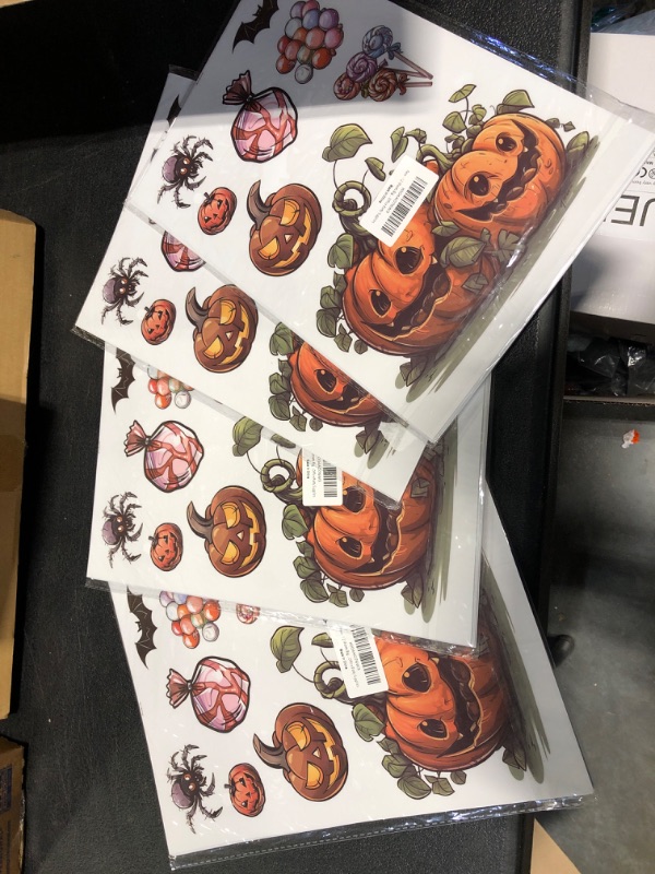 Photo 2 of 12 Sheets Big Size Window Clings Halloween Window Clings Halloween Bat Spider Vampire Witch Decorations Halloween Window Sticker Window Decals Window Stickers Home School Office Party Supplies - 4 pack 