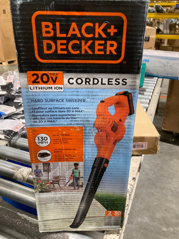 Photo 2 of    BLACK+DECKER 20V MAX Cordless Leaf Blower, Lawn Sweeper, 130 mph Air Speed, Lightweight Design, and Charger Included (LSW221)
