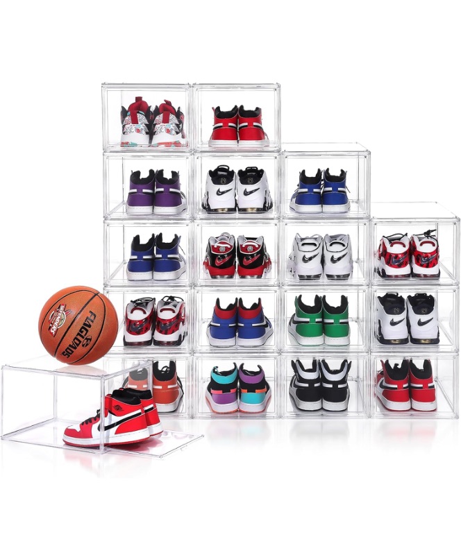 Photo 1 of 12 Pack Shoe Boxes, Acrylic Clear Shoe Boxes,360°Clear Plastic Stackable Shoe Display Box, Larger Shoe Storage Boxes, Shoe Containers, fit up to Us size 14